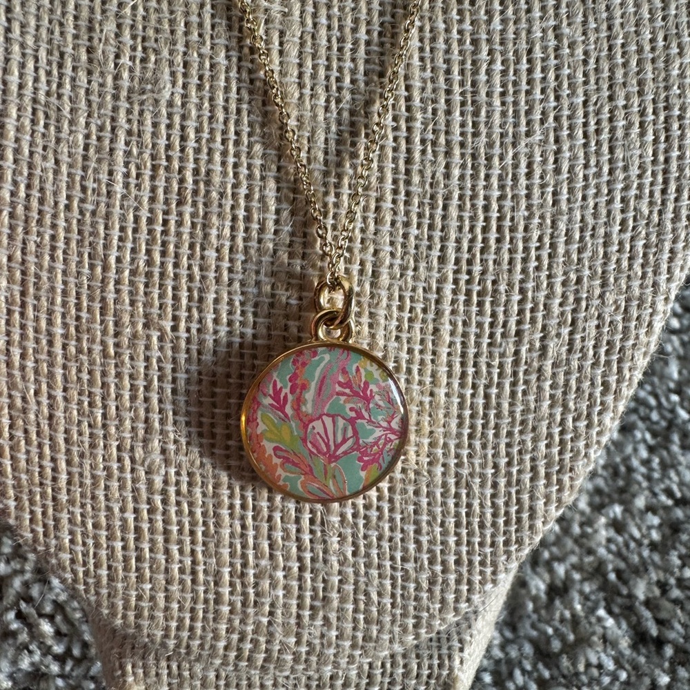 Lilly Pulitzer Gold Necklace with Pink and Green Pendant